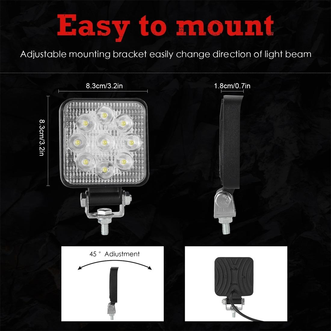 6.3W 10 - 30V Dc 6000K 3 Inch 9 Leds Square Offroad Truck Car Driving Light Work Light Spotlight Fog Light 4