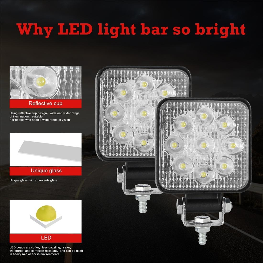 6.3W 10 - 30V Dc 6000K 3 Inch 9 Leds Square Offroad Truck Car Driving Light Work Light Spotlight Fog Light 7
