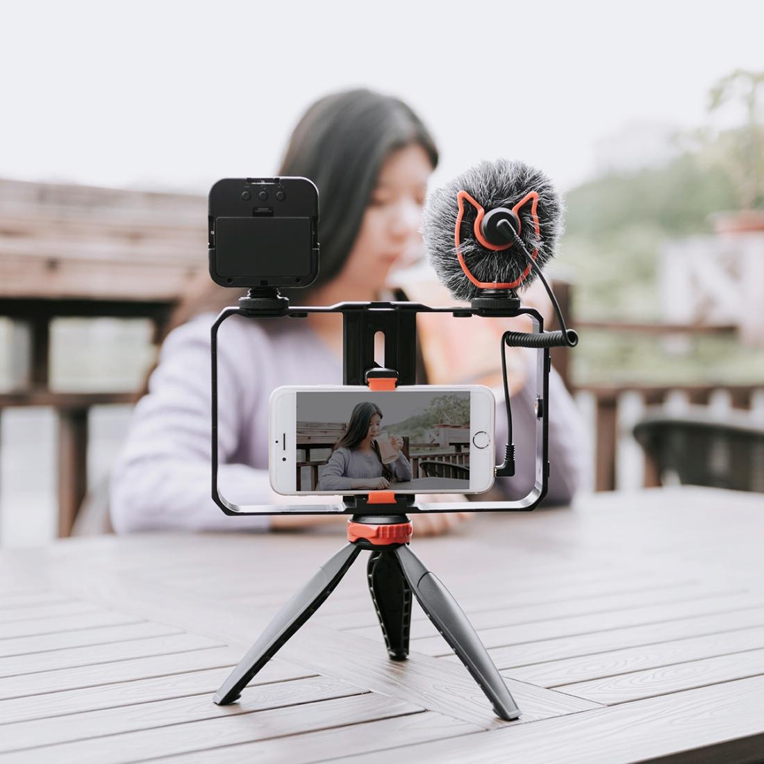 Vlogging Video Rig With Led Light Mic & Tripod 6