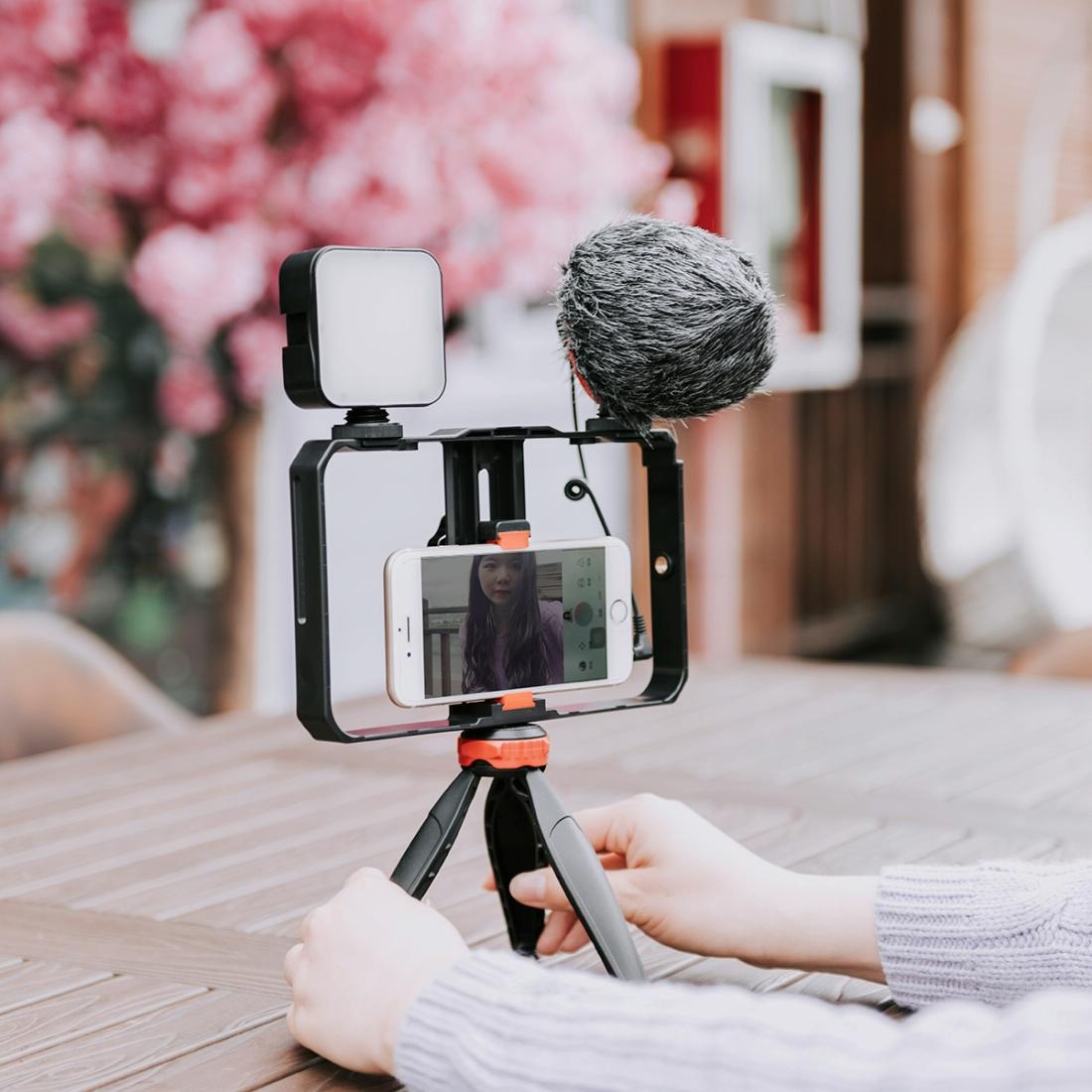 Vlogging Video Rig With Led Light Mic & Tripod 13