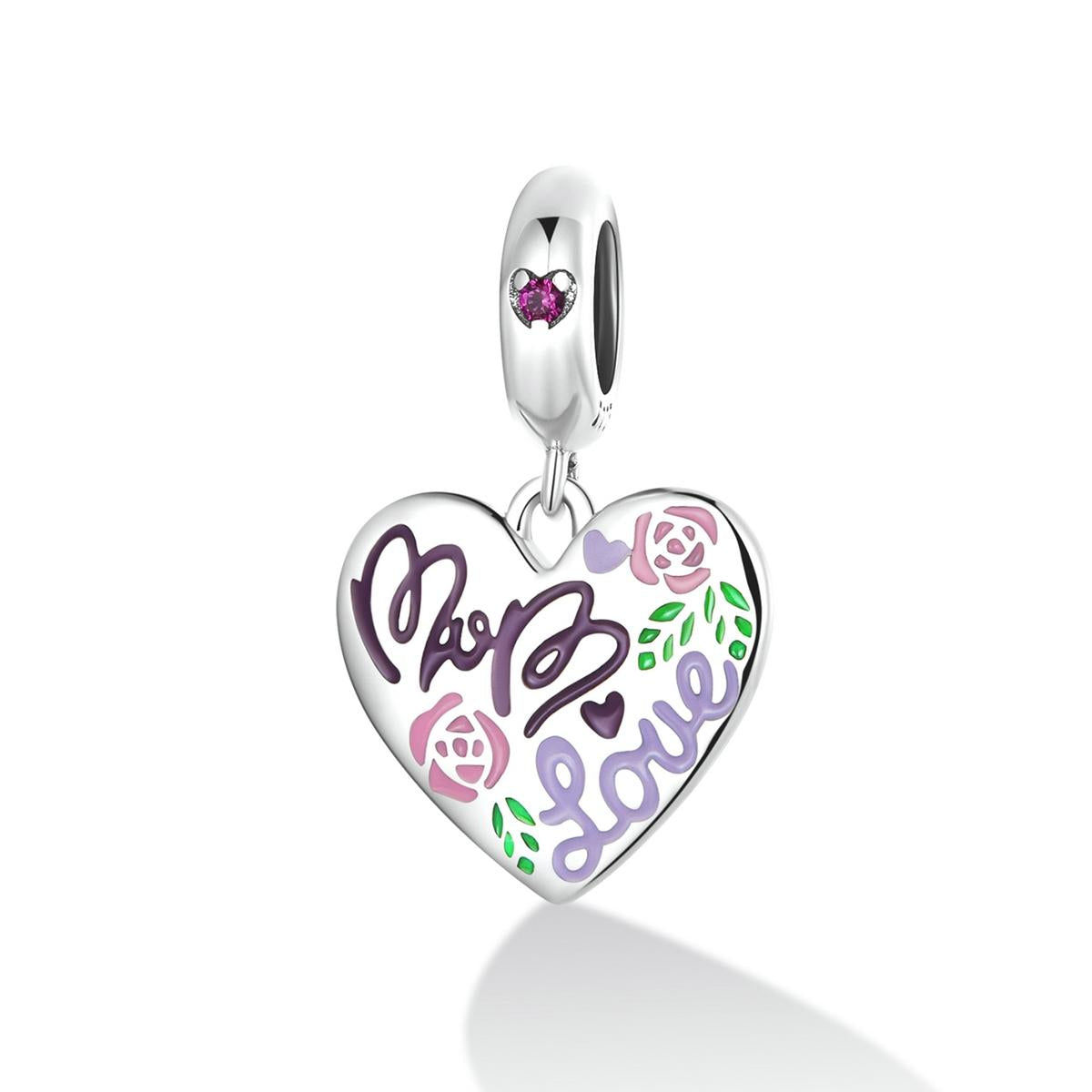 925 Sterling Silver Colorful Doodle Heart Pendant For Diy Bracelet Or Necklace 3