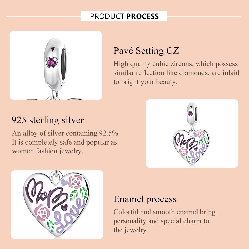 925 Sterling Silver Colorful Doodle Heart Pendant For Diy Bracelet Or Necklace 5