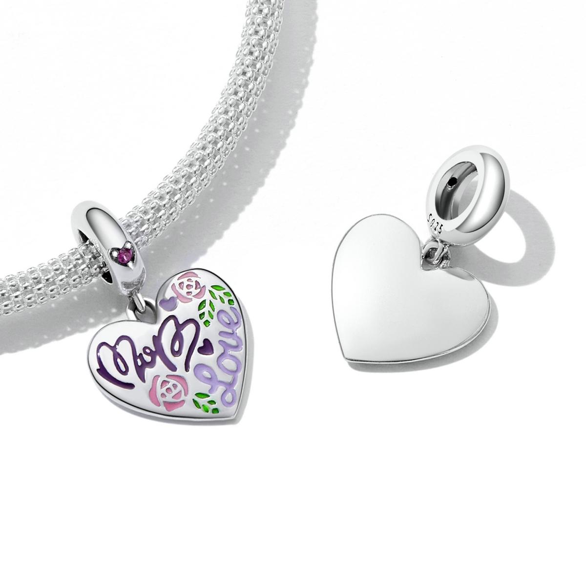 925 Sterling Silver Colorful Doodle Heart Pendant For Diy Bracelet Or Necklace 6