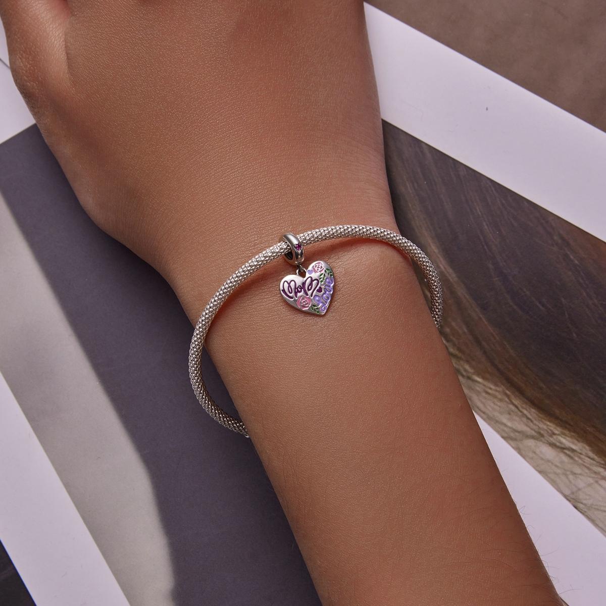 925 Sterling Silver Colorful Doodle Heart Pendant For Diy Bracelet Or Necklace 8