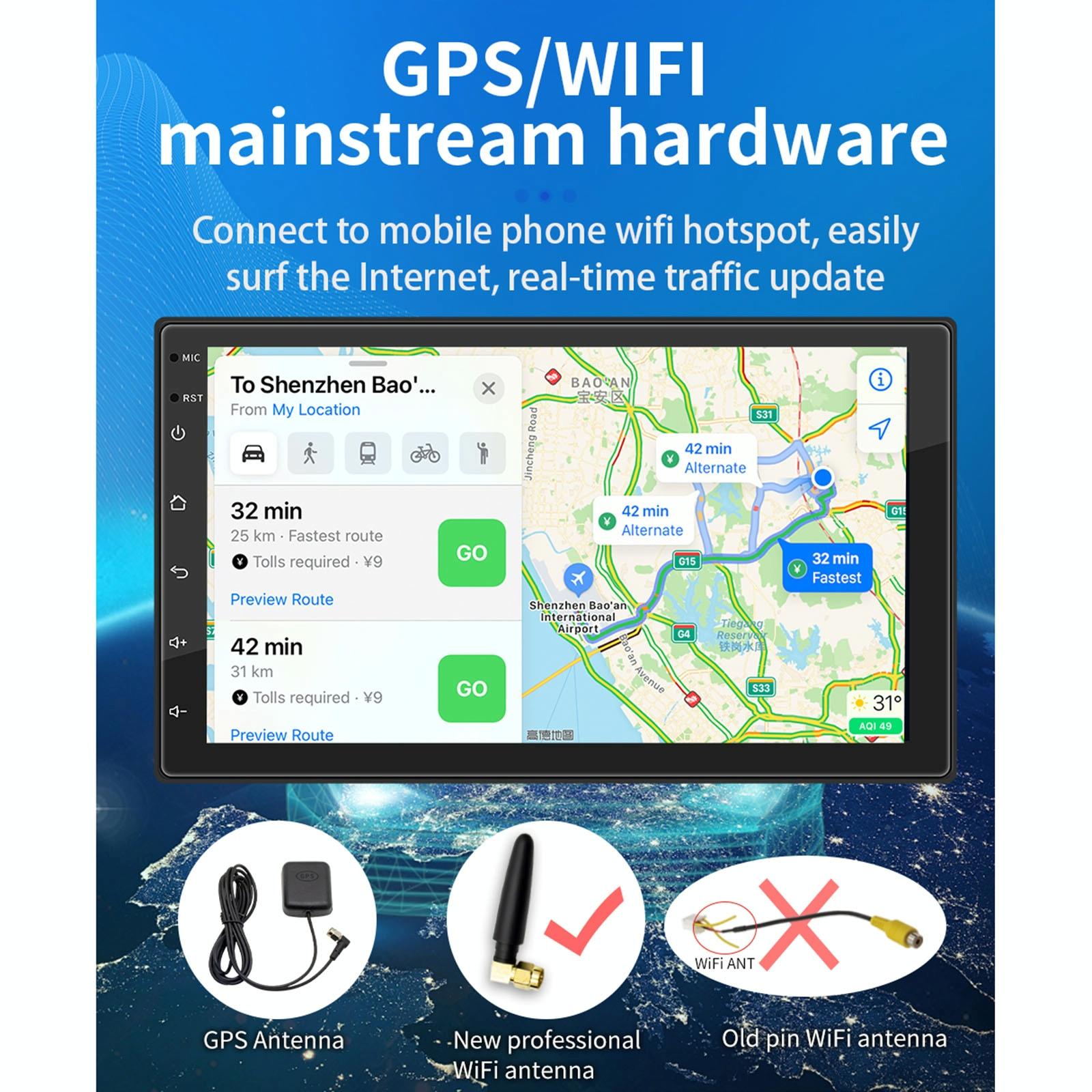 7 Inch Ips Car Android Player Gps Navigation Bluetooth Fm Wifi Steering Wheel Control 3