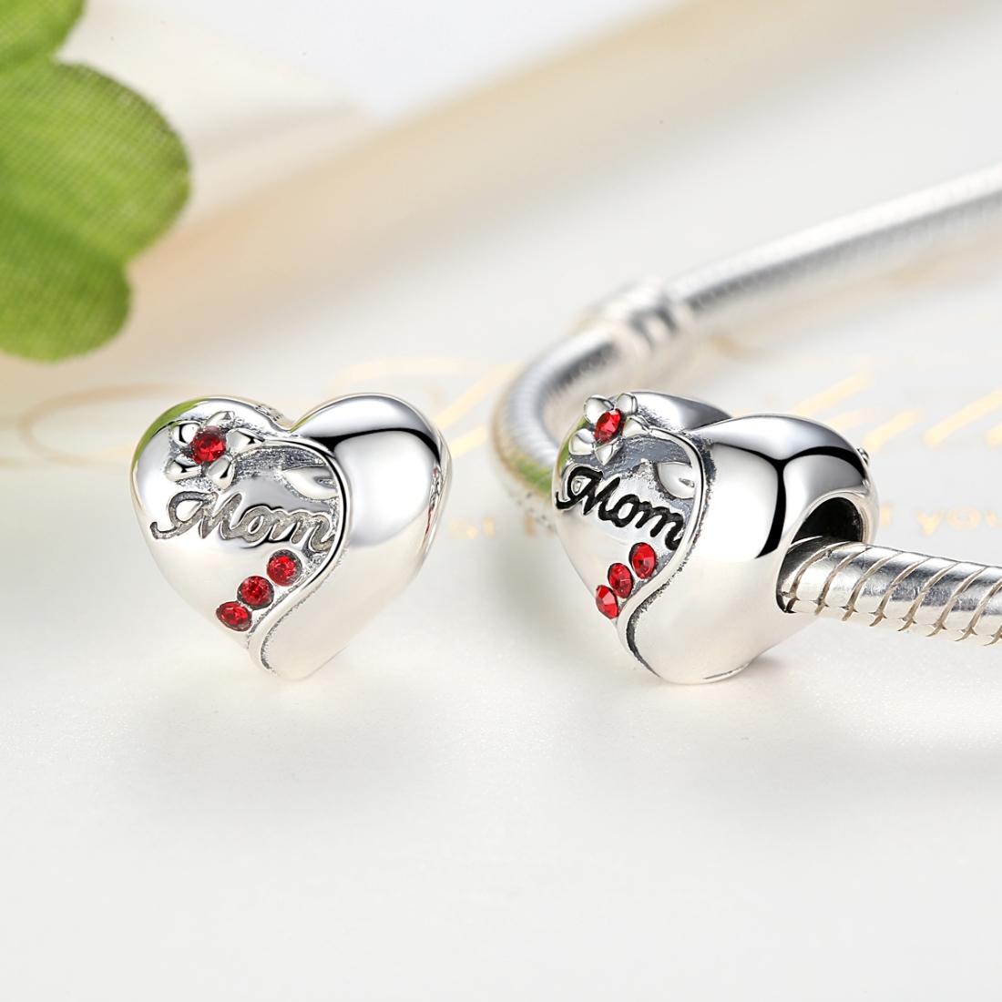925 Sterling Silver Mom Heart Pendant For Diy Bracelet Or Necklace 5