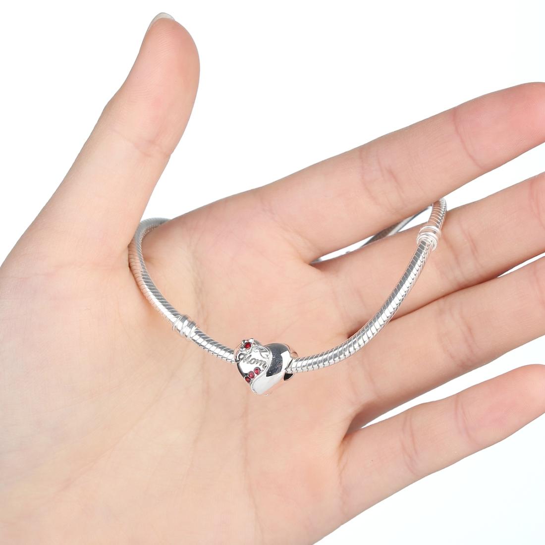 925 Sterling Silver Mom Heart Pendant For Diy Bracelet Or Necklace 6
