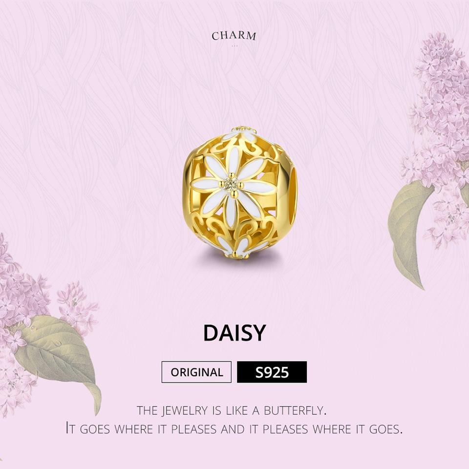 925 Sterling Silver Golden Daisy Beaded Bracelet Charms 3