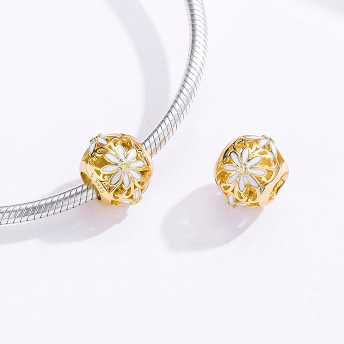 925 Sterling Silver Golden Daisy Beaded Bracelet Charms 4