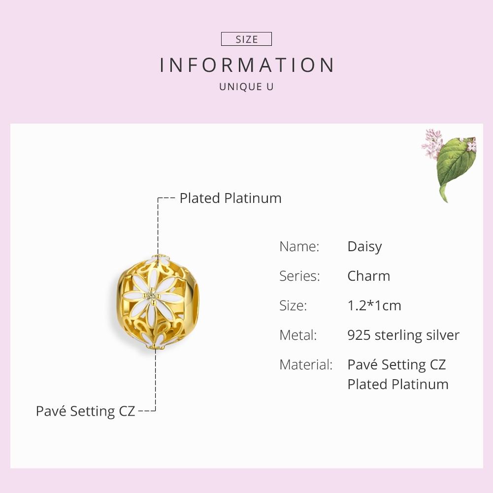 925 Sterling Silver Golden Daisy Beaded Bracelet Charms 6