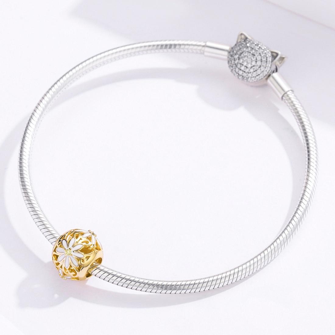 925 Sterling Silver Golden Daisy Beaded Bracelet Charms 7