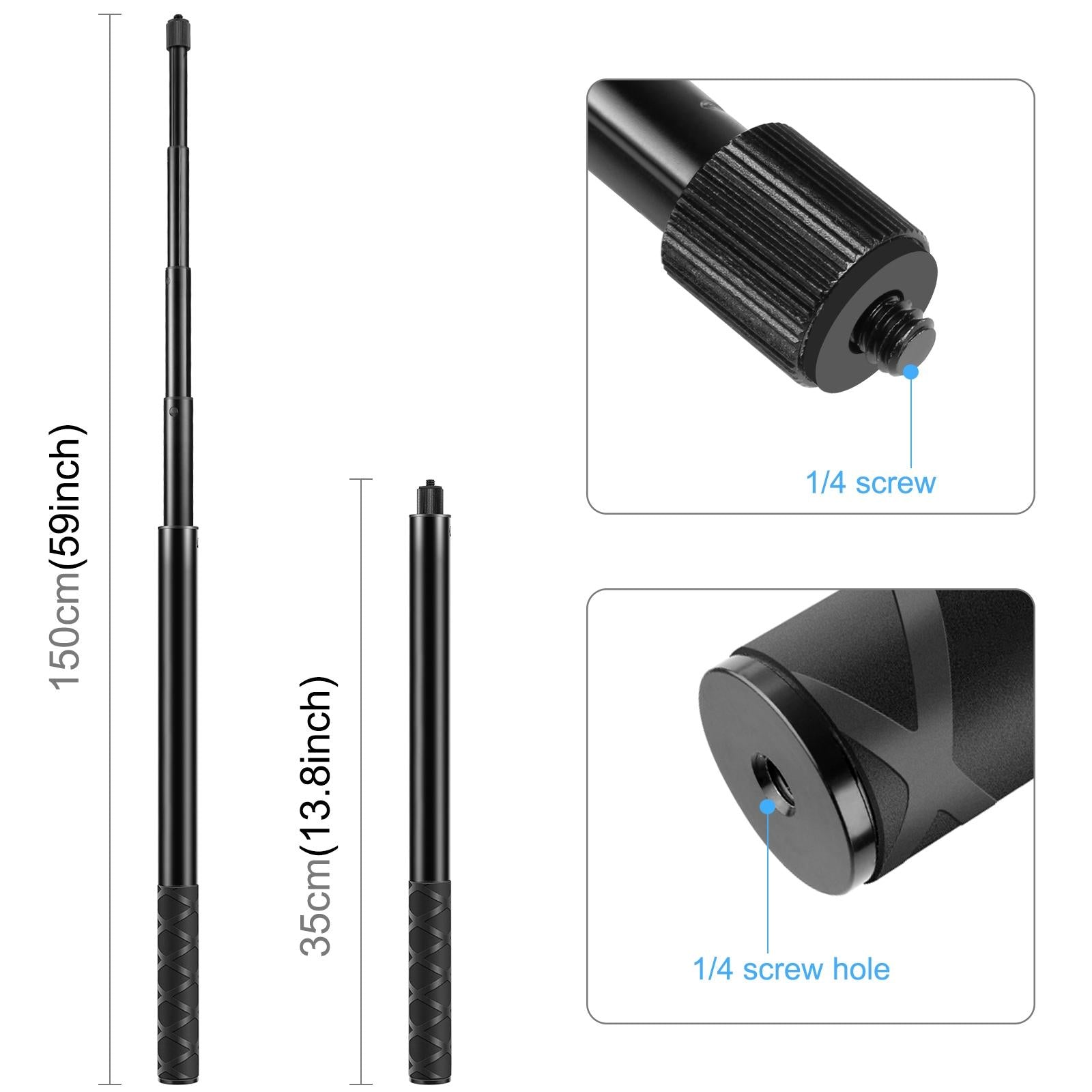 Metal Selfie Stick for Insta360 one Rs X2 X3 X4 - 150cm 4