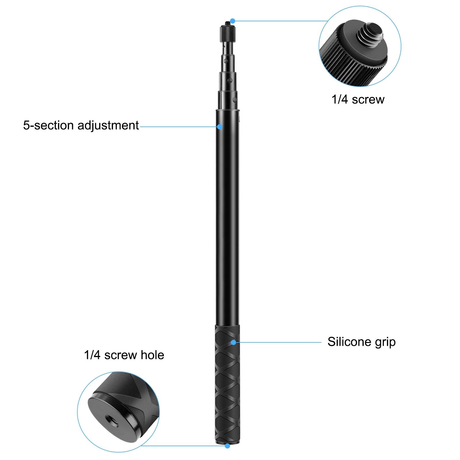 Metal Selfie Stick for Insta360 one Rs X2 X3 X4 - 150cm 5