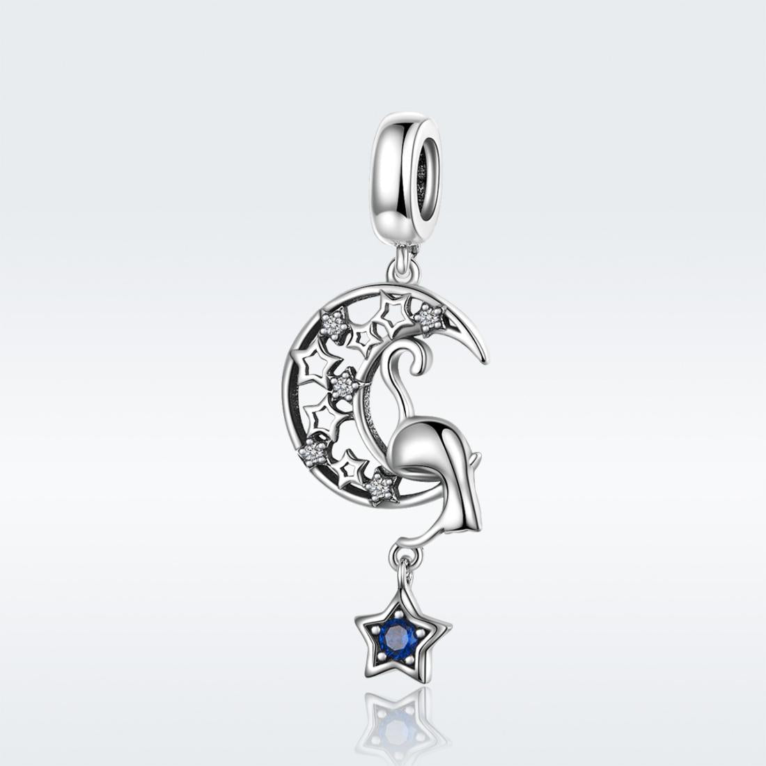 925 Sterling Silver Moon Cat Pendant For Bracelet Or Necklace 3