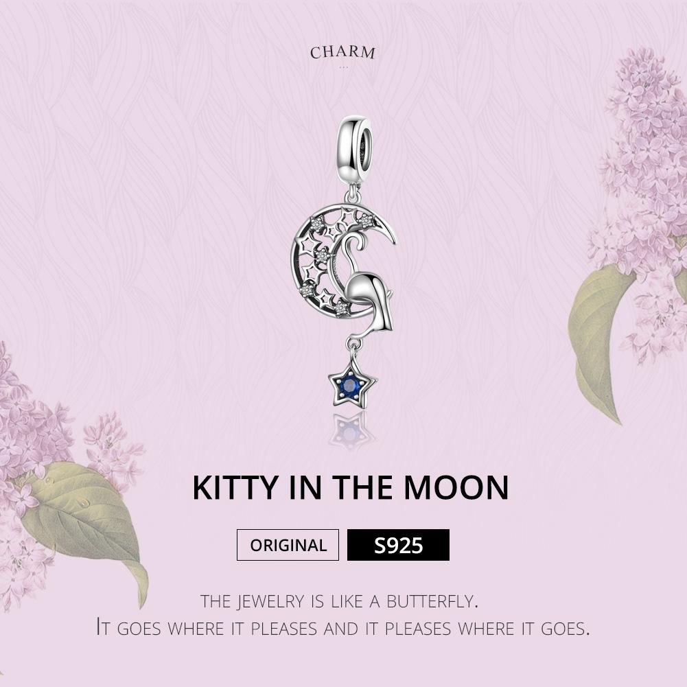925 Sterling Silver Moon Cat Pendant For Bracelet Or Necklace 4