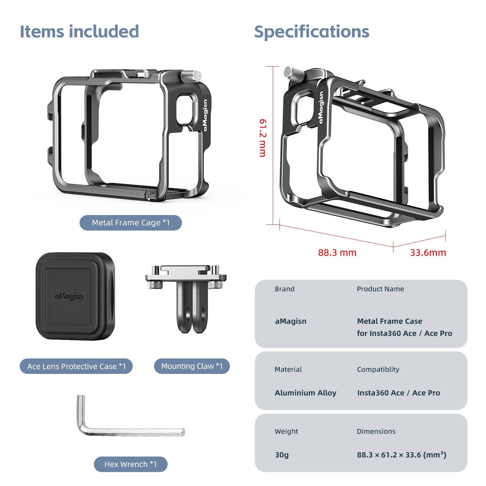 Metal Rabbit Cage Protective Frame for Insta360 Ace Pro / Ace Amagisn 3
