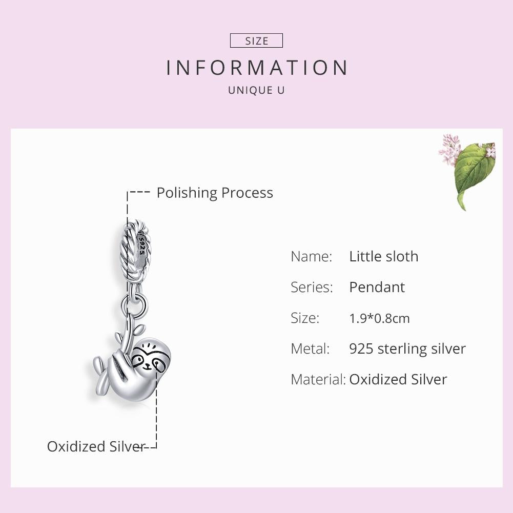 925 Sterling Silver Sloth Pendant For Diy Bracelets & Necklaces 5