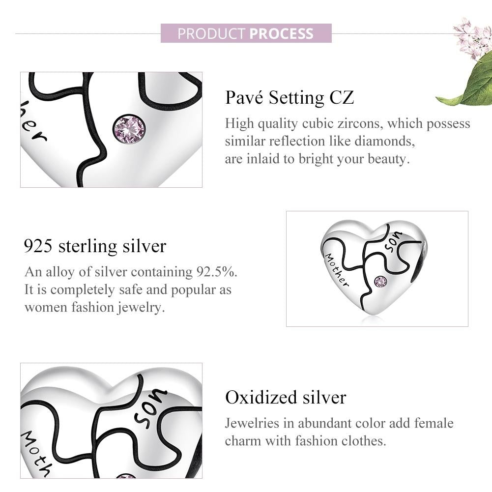 925 Sterling Silver Diy Heart Puzzle Beads For Bracelet / Necklace 5