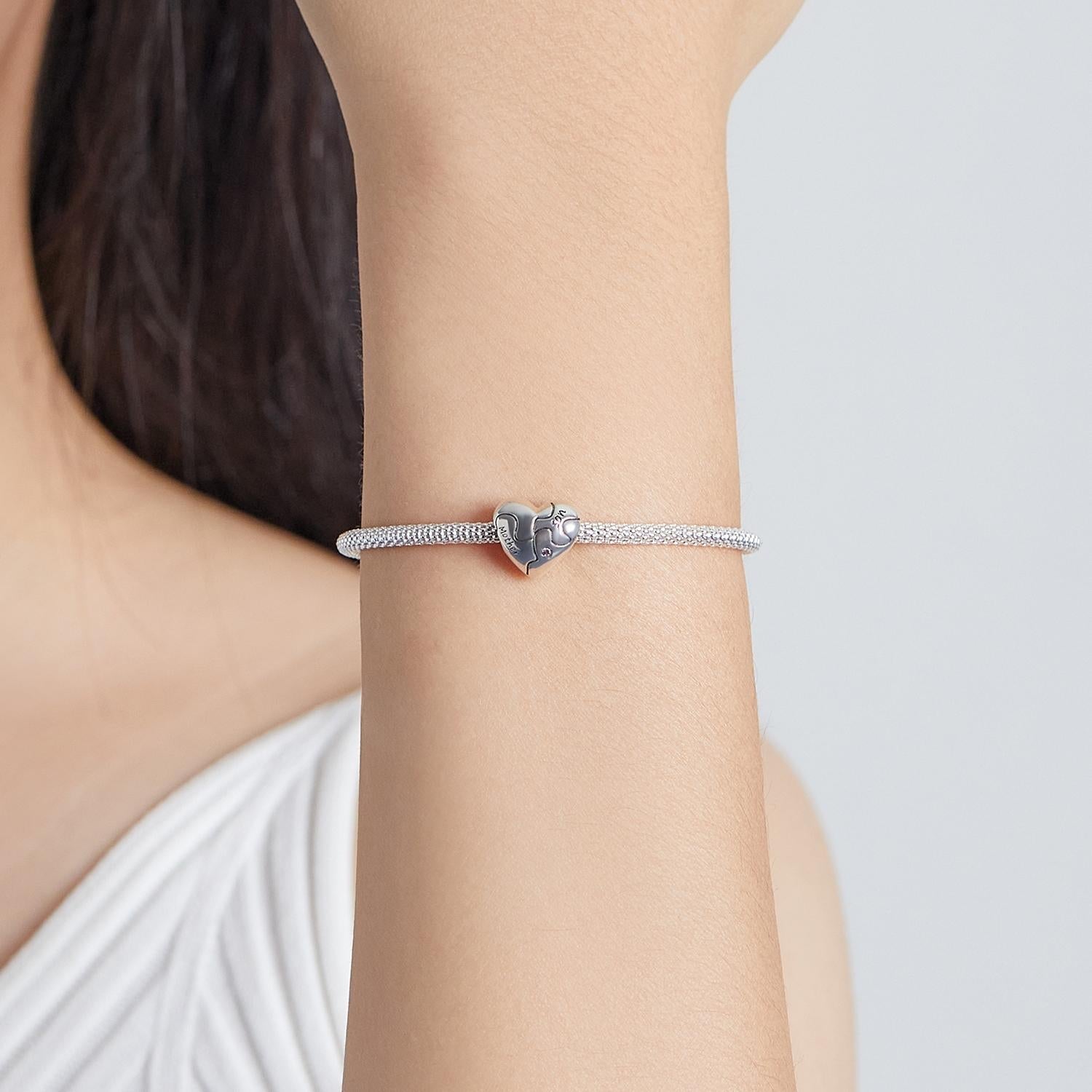 925 Sterling Silver Diy Heart Puzzle Beads For Bracelet / Necklace 8