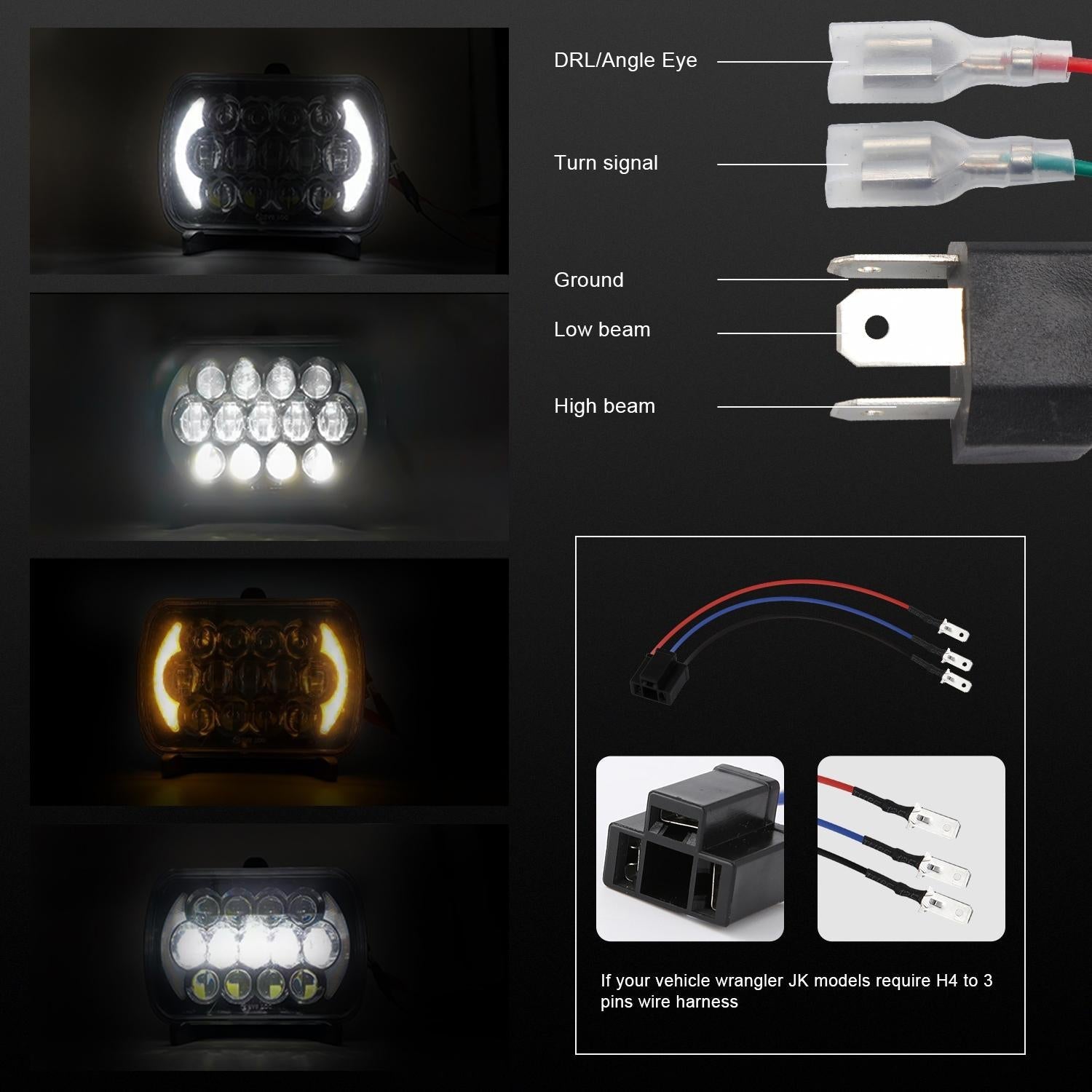 7 Inch 5X7 / 7X6 H4 Dc 9V - 30V 30000Lm 300W 8Leds Car Square Shape Led Headlight Lamps For Jeep Wrangler 6