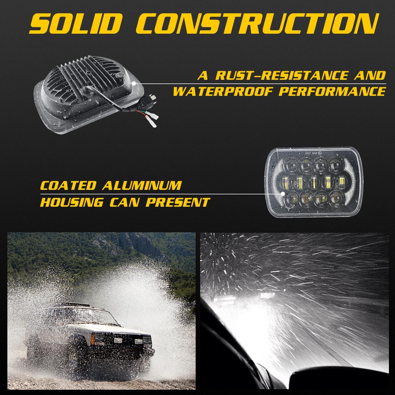 7 Inch 5X7 / 7X6 H4 Dc 9V - 30V 30000Lm 300W 8Leds Car Square Shape Led Headlight Lamps For Jeep Wrangler 7