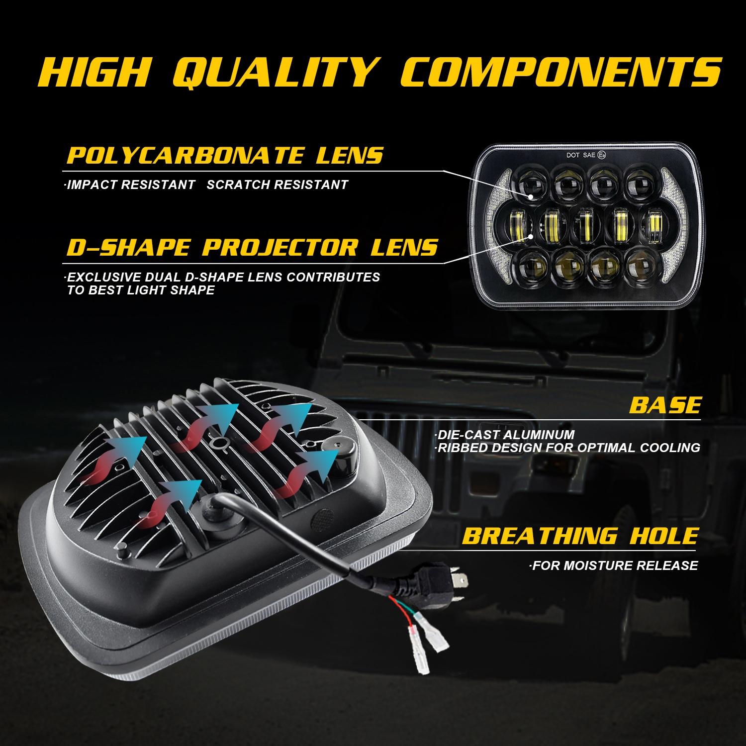 7 Inch 5X7 / 7X6 H4 Dc 9V - 30V 30000Lm 300W 8Leds Car Square Shape Led Headlight Lamps For Jeep Wrangler 8