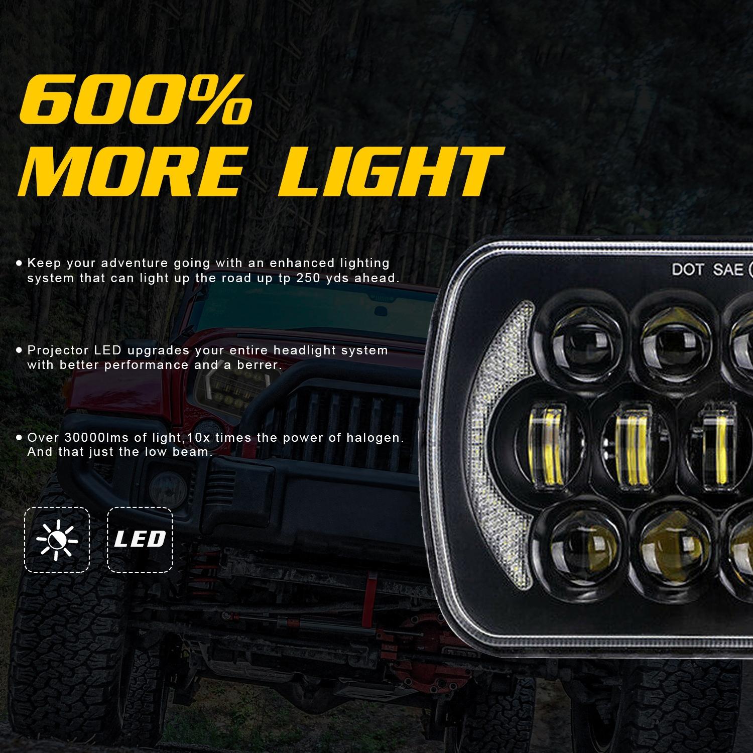 7 Inch 5X7 / 7X6 H4 Dc 9V - 30V 30000Lm 300W 8Leds Car Square Shape Led Headlight Lamps For Jeep Wrangler 9