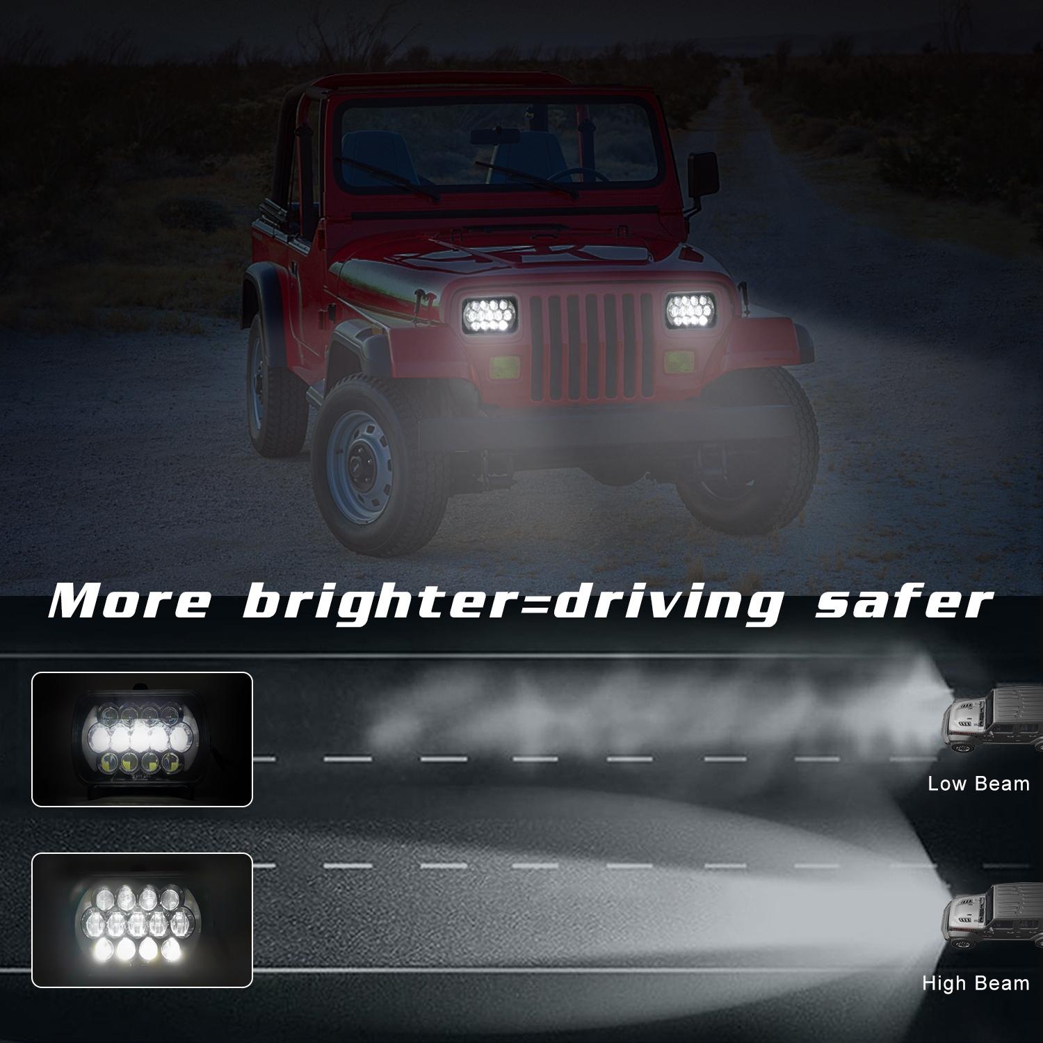 7 Inch 5X7 / 7X6 H4 Dc 9V - 30V 30000Lm 300W 8Leds Car Square Shape Led Headlight Lamps For Jeep Wrangler 11