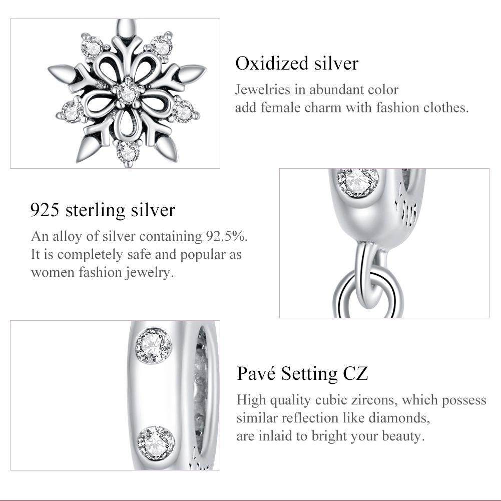 925 Sterling Silver Sparkling Snowflake Pendant For Diy Bracelets & Necklaces 6