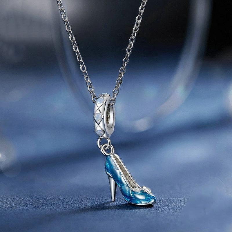 925 Sterling Silver Blue Magic Dance Shoes Necklace Pendant 3