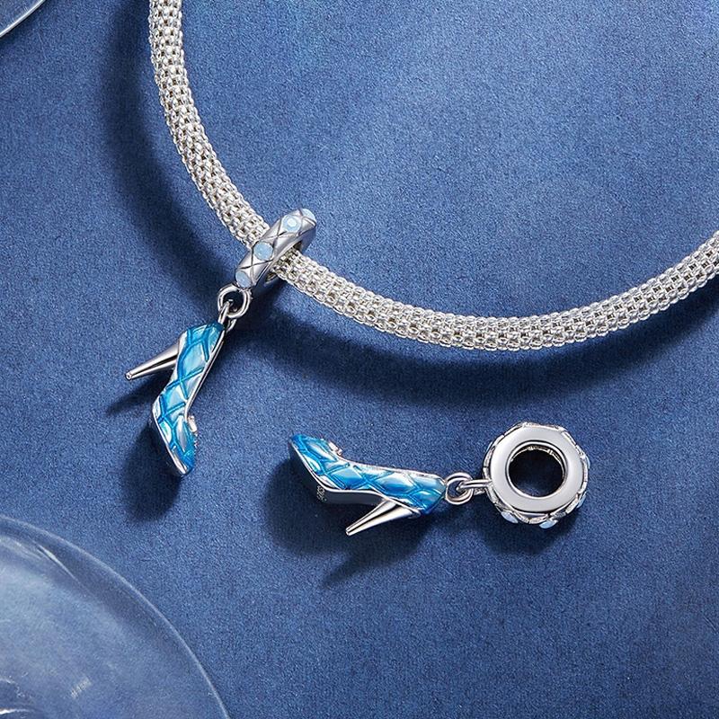 925 Sterling Silver Blue Magic Dance Shoes Necklace Pendant 4