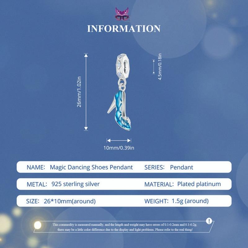 925 Sterling Silver Blue Magic Dance Shoes Necklace Pendant 6
