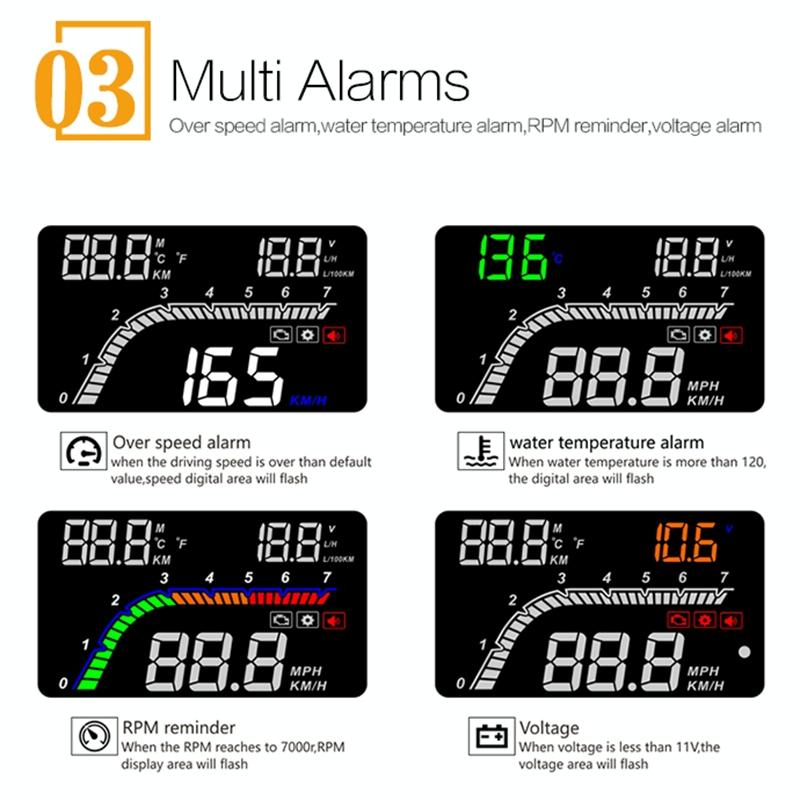 4 Inch Obd2 Head Up Display Car Speed Revolving Speed Fuel Consumption Fault Code Detection & Elimination 12