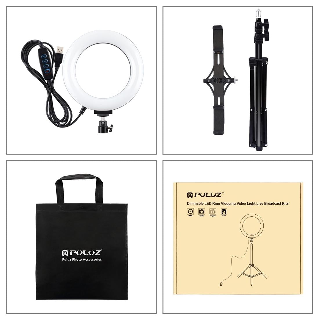 Live Broadcast Dual Phone Bracket with 1.1m Tripod & 6.2 Inch Led Ring Light Kit 4