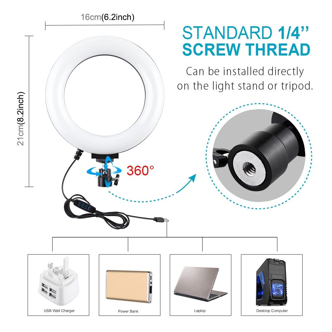 Live Broadcast Dual Phone Bracket with 1.1m Tripod & 6.2 Inch Led Ring Light Kit 7