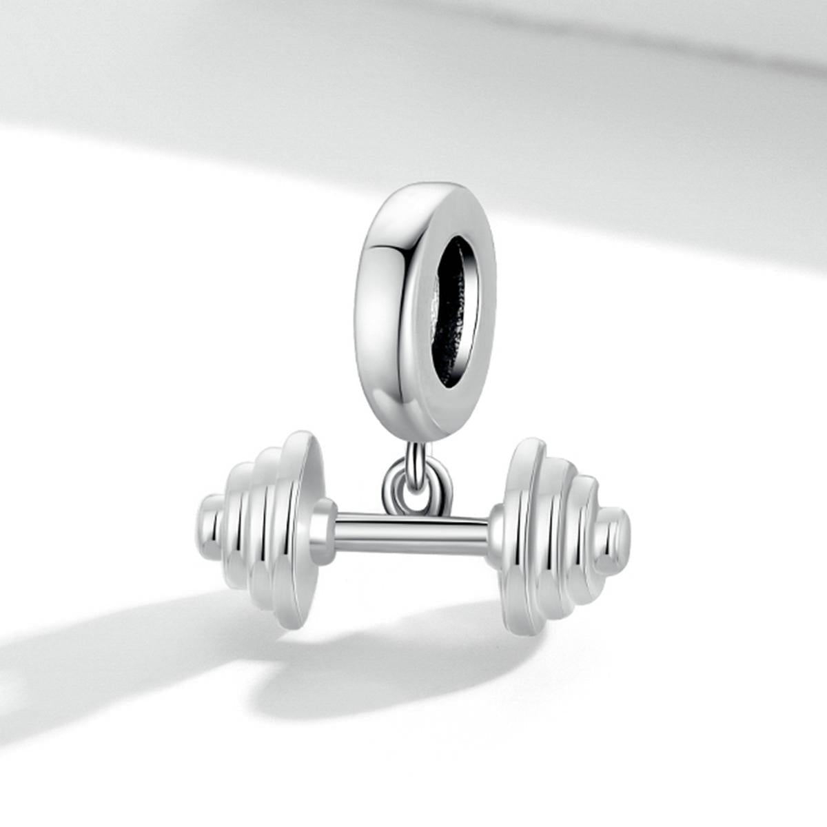 925 Sterling Silver Weightlifting Barbell Pendant For Bracelets / Necklaces 3