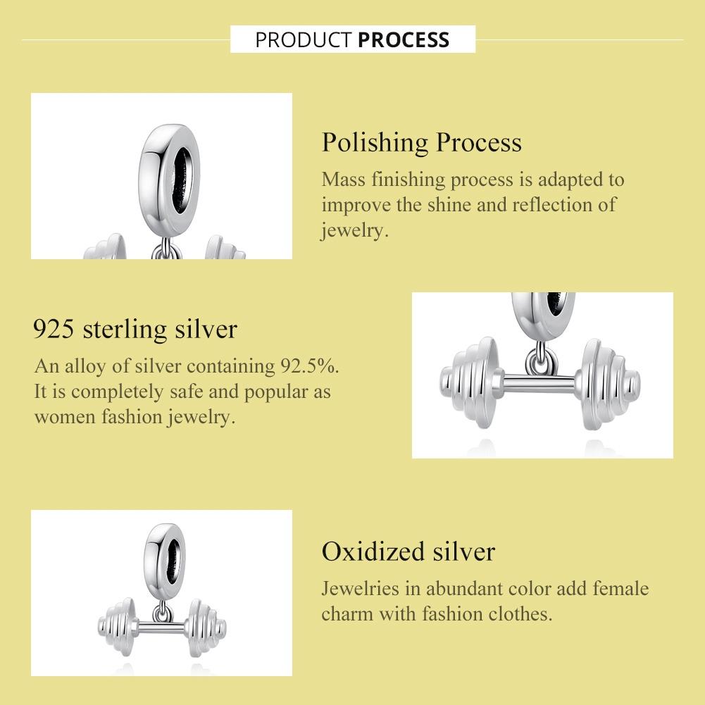 925 Sterling Silver Weightlifting Barbell Pendant For Bracelets / Necklaces 5