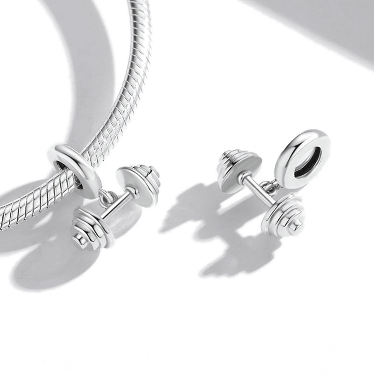 925 Sterling Silver Weightlifting Barbell Pendant For Bracelets / Necklaces 6