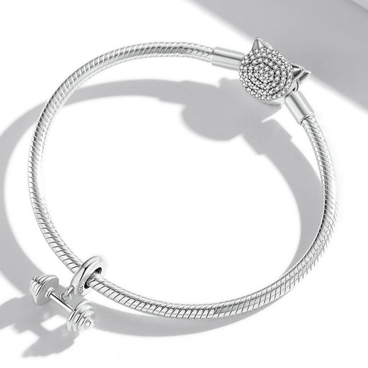925 Sterling Silver Weightlifting Barbell Pendant For Bracelets / Necklaces 7