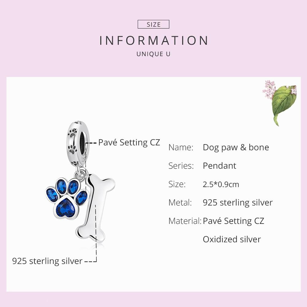 925 Sterling Silver Dog Paw Bone Pendant For Bracelet Or Necklace 4