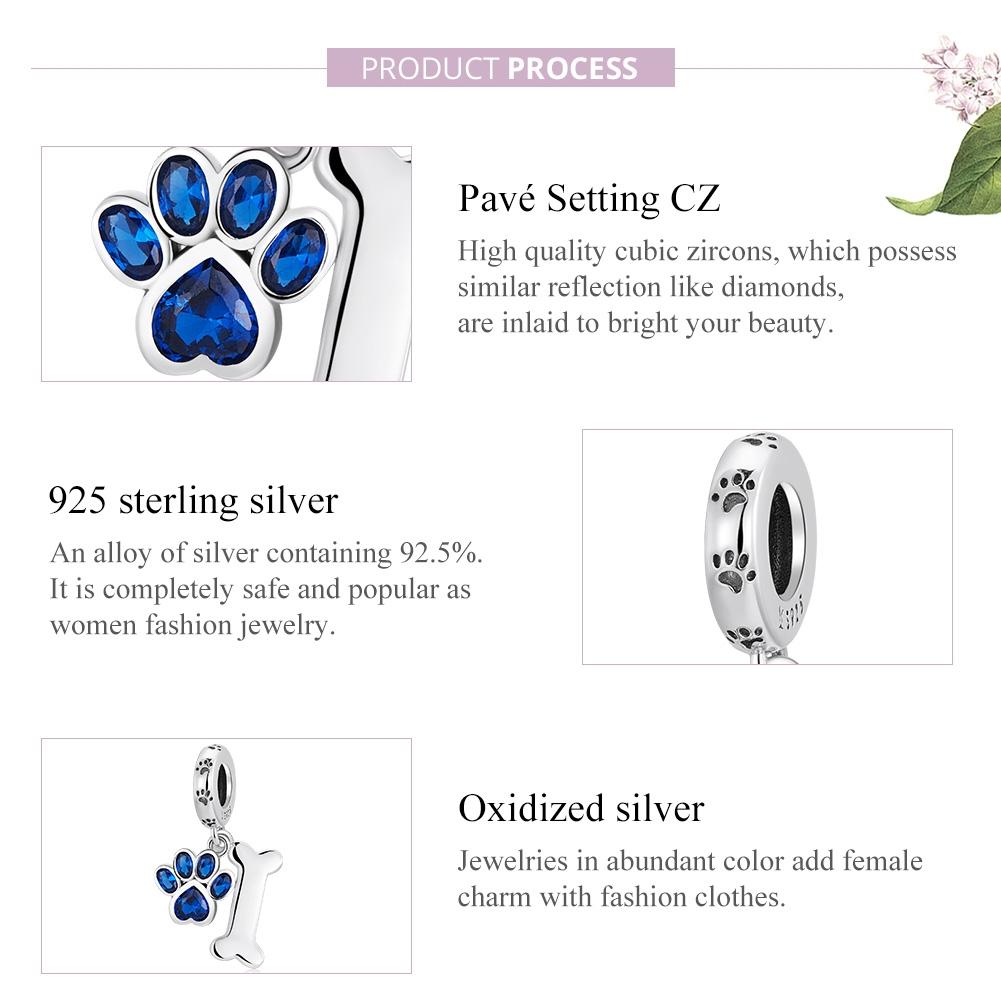 925 Sterling Silver Dog Paw Bone Pendant For Bracelet Or Necklace 5