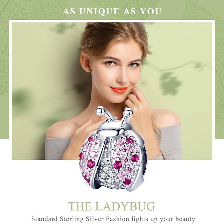 925 Sterling Silver Ladybug Pink Cz Insect Charm For Diy Bracelets 3