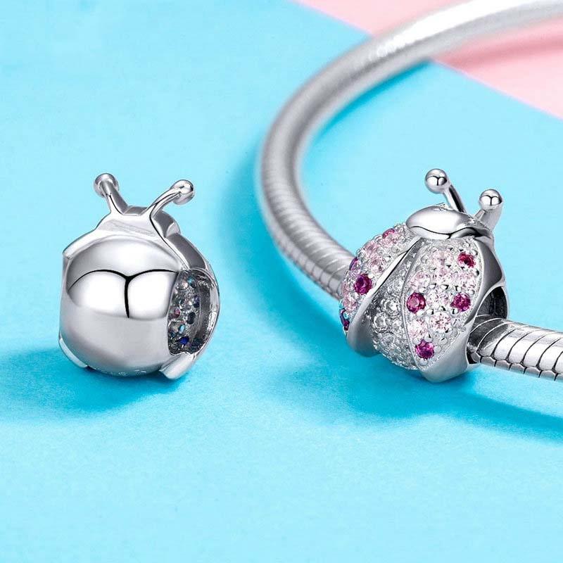 925 Sterling Silver Ladybug Pink Cz Insect Charm For Diy Bracelets 4