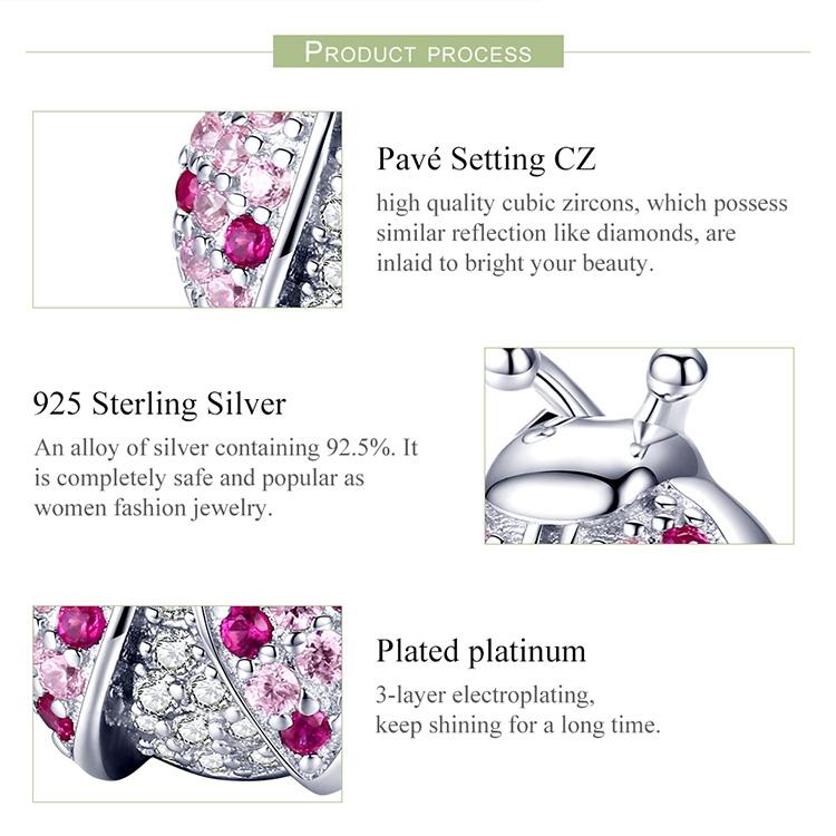 925 Sterling Silver Ladybug Pink Cz Insect Charm For Diy Bracelets 7