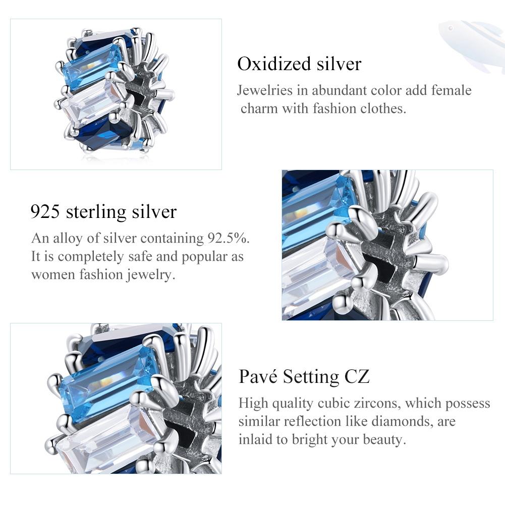 925 Sterling Silver Blue Zircon Cube Beads For Diy Bracelets & Necklaces 6
