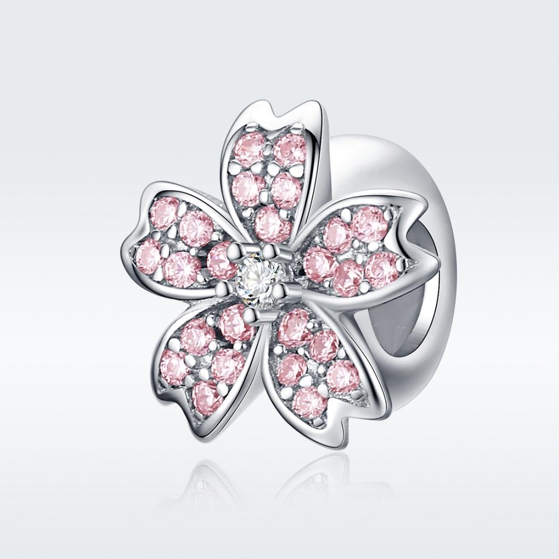 925 Sterling Silver Platinum Plated Pink Flower Beads For Diy Bracelets 3