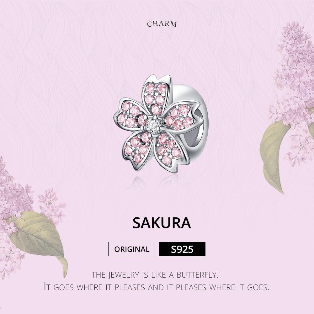 925 Sterling Silver Platinum Plated Pink Flower Beads For Diy Bracelets 4