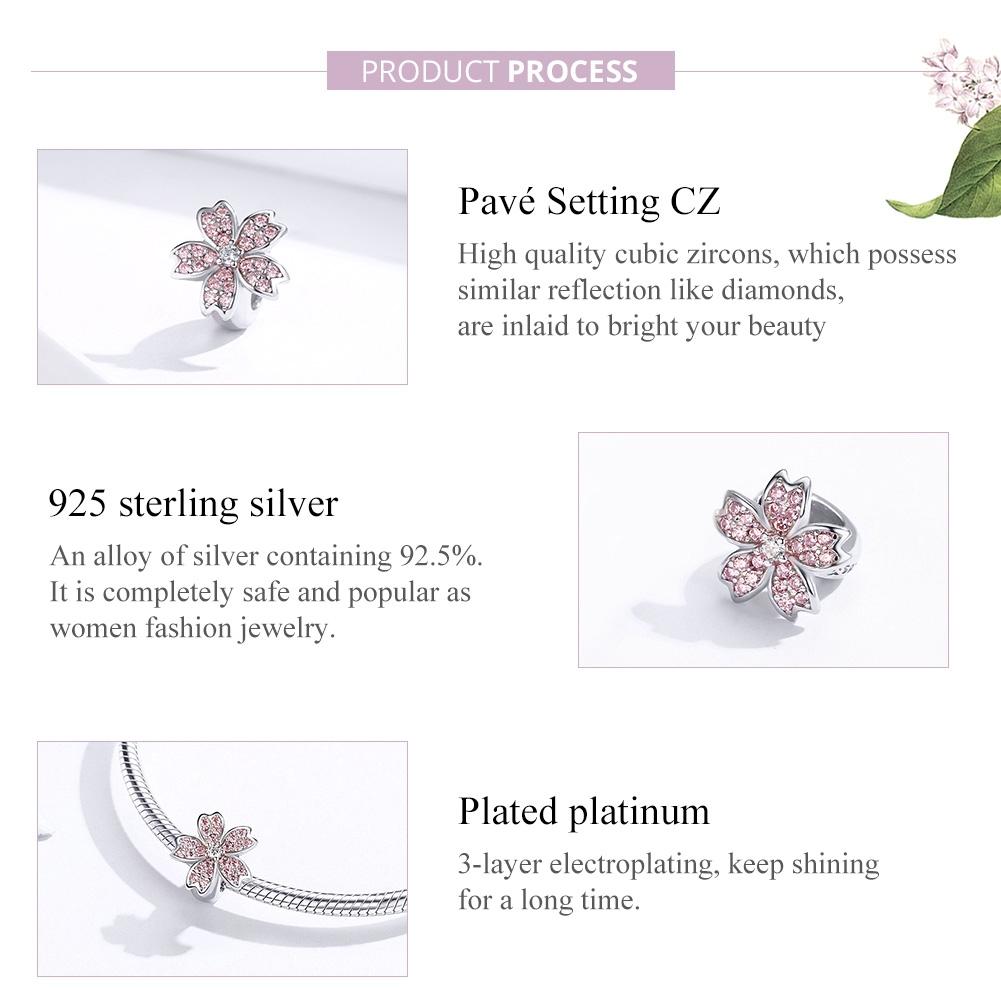 925 Sterling Silver Platinum Plated Pink Flower Beads For Diy Bracelets 5