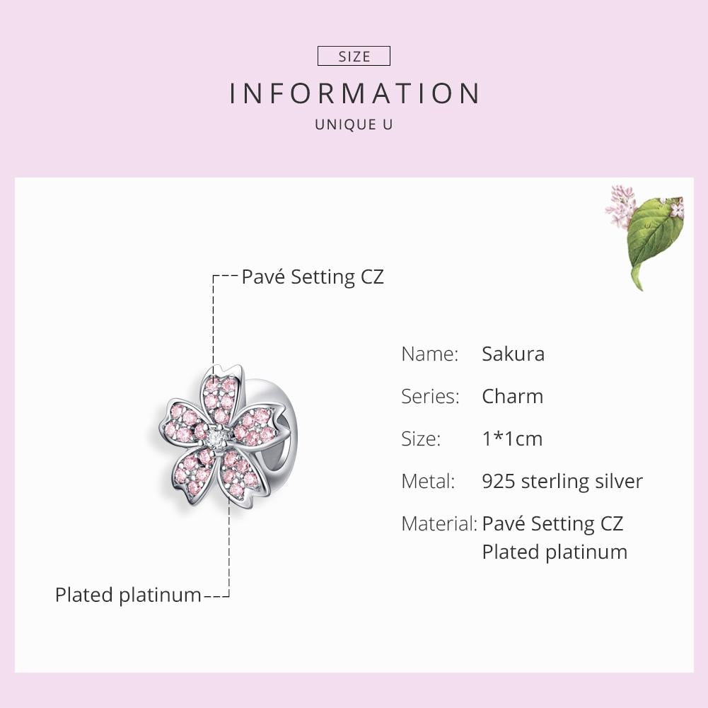 925 Sterling Silver Platinum Plated Pink Flower Beads For Diy Bracelets 6