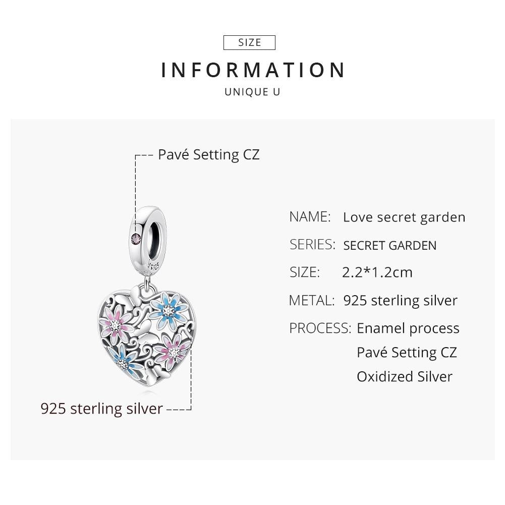 925 Sterling Silver Secret Garden Heart Pendant For Diy Bracelets & Necklaces 4
